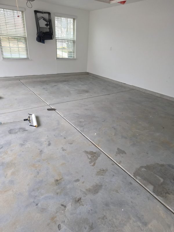 Bare concrete garage floor before epoxy installation, Mooresville NC