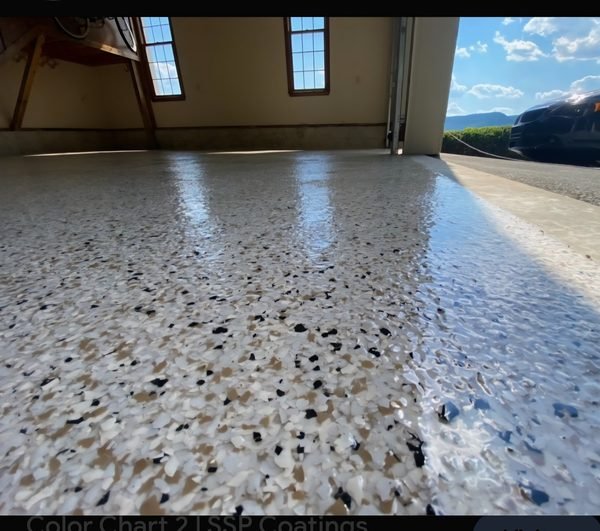Residential garage with flake epoxy floor coating, Mooresville NC