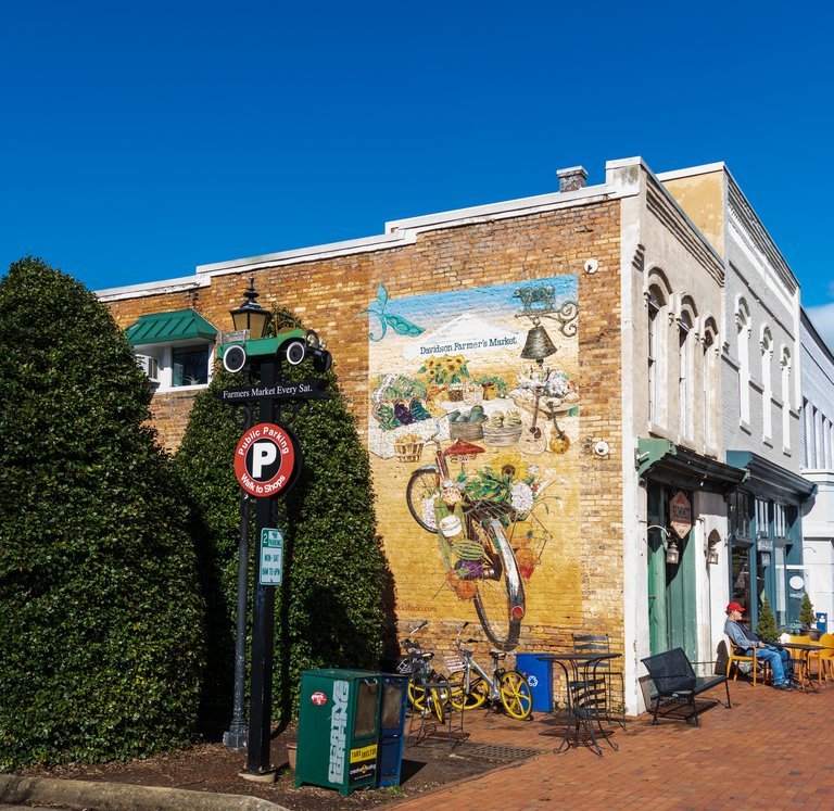 Historic main street through downtown Davidson, NC