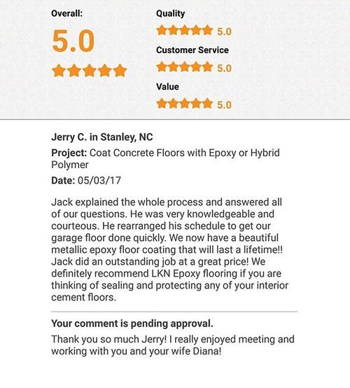 Jerry C.'s finished epoxy garage floor by LKN Garage Epoxy, Mooresville NC